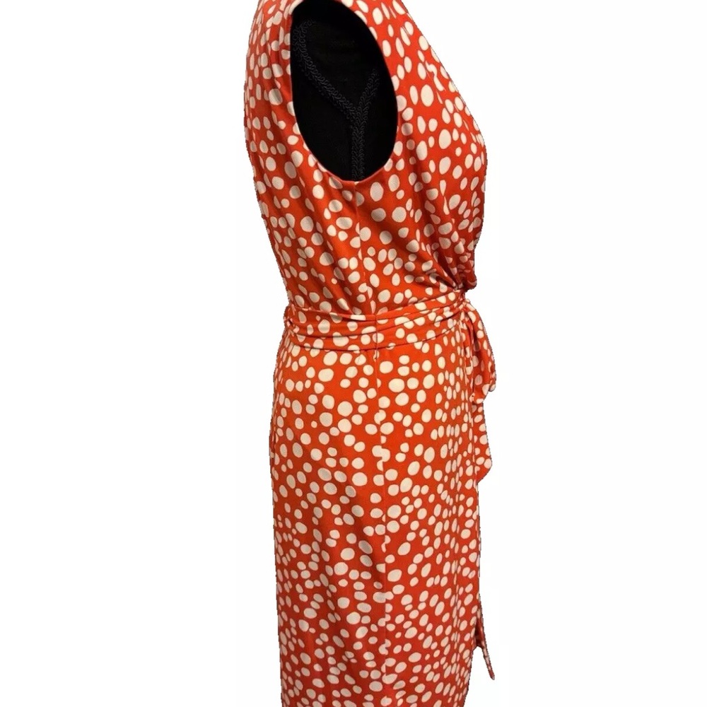 Eliza J faux wrap dress 6 orange white polka dot career office - Picture 5 of 9